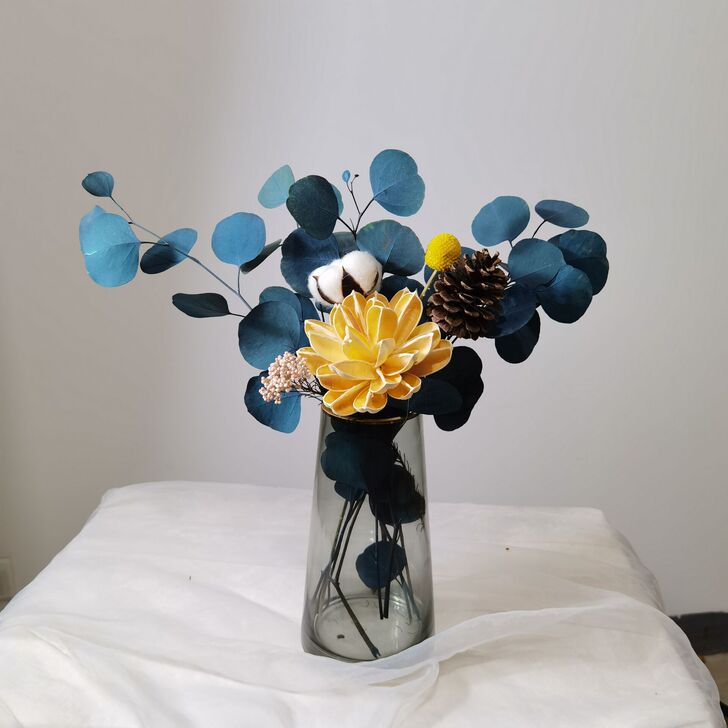 北欧简约描金玻璃花瓶 真花玫瑰雏菊干花花束...