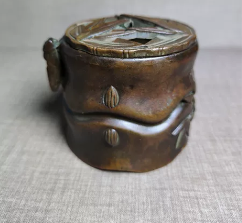 乡下农村收来的香炉铜器摆件竹节香薰炉摆件，...