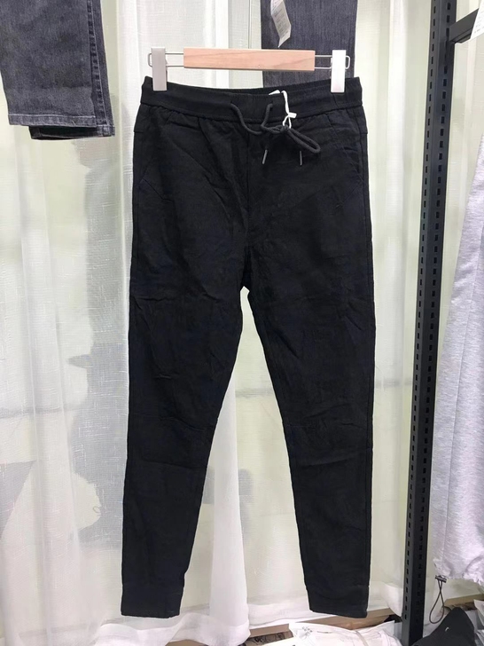 黑色休闲裤紧身半紧口小脚松紧腰高弹九分花纹...