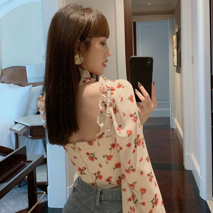 雪纺印花衬衫女春夏2020新款设计感小众衬...