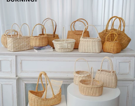 贝影 原木深色系花篮家居收纳鲜花篮干花绿植...