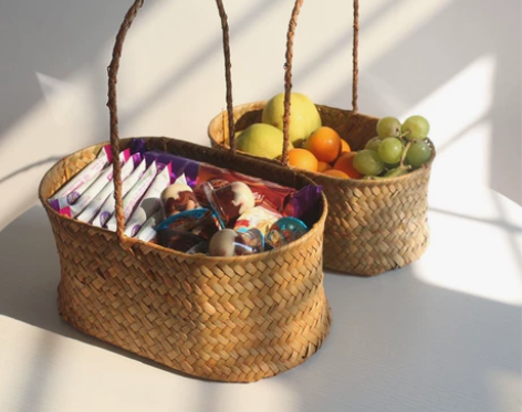 编织篮子藤编手提篮草编花篮纯手工公主田园森...