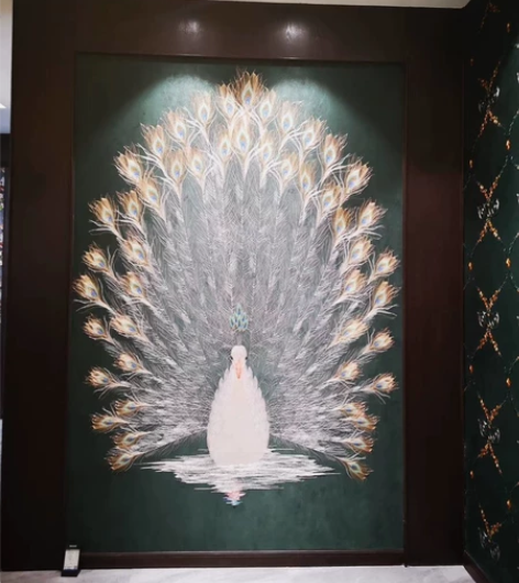 展厅墙画（刺绣墙布）样品——“雀之翎”。 ...