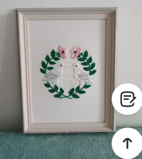 白鸽花环手工刺绣画 画框尺寸（8寸） 一针...