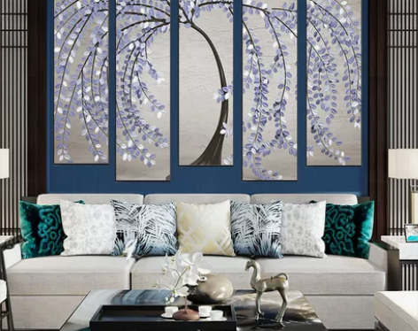 【带框包邮】现代简约客厅装饰画新中式多联壁...