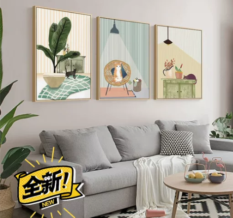 简约温馨猫猫客厅装饰画 油画质感尺寸自由组...