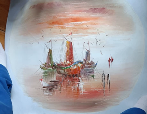 油画 《返航》直径约62厘米，画布更大点，...