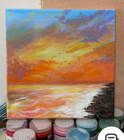 海面霞光手绘丙烯画～ 30*30 可发图定...