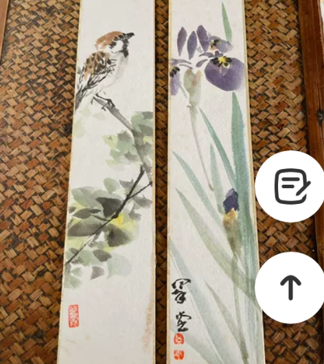 麻雀鸢尾花#日本回流老字画色卡纸短册国画手...