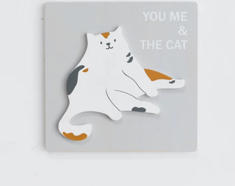 阿楹 卧室猫咪北欧挂画儿童房木质立体无框画...