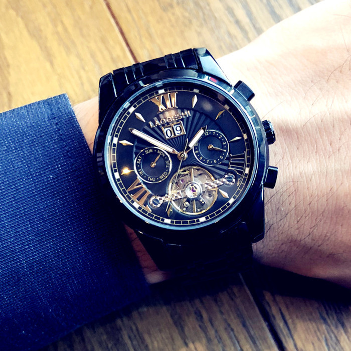 手表男士全自动机械表男表镂空时尚潮流夜光防...