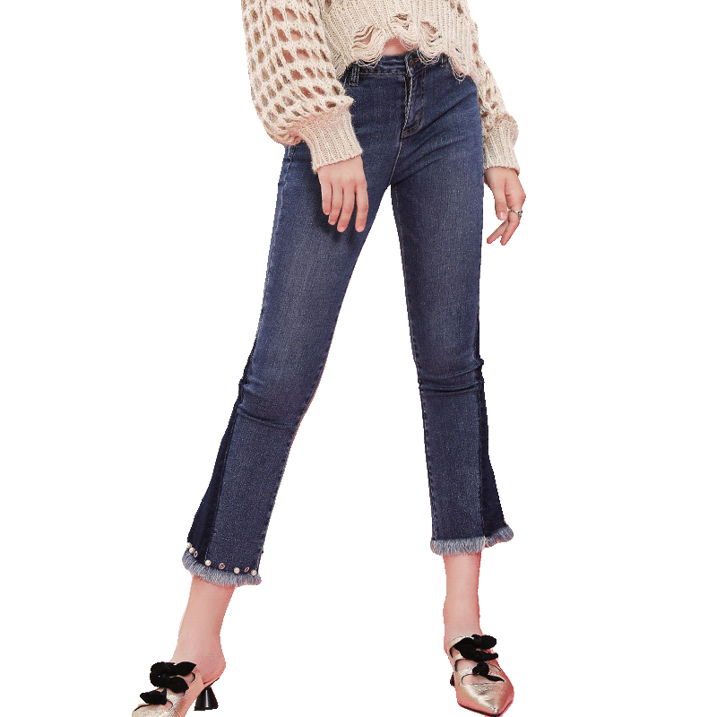 秋季女装韩版修身显瘦百搭直筒裤牛仔裤七分长...