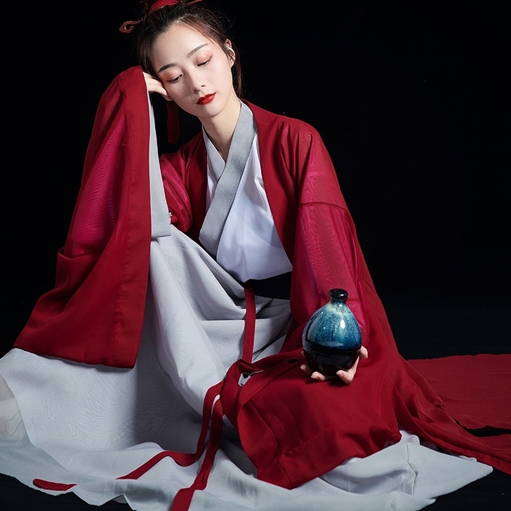 汉服女侠客中国风原创交领飘逸魏晋风红色齐腰...