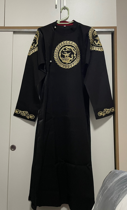 织闻汉服男款风华圆领袍黑色全新xs码
