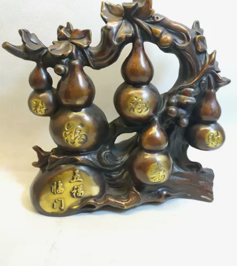 五福临门，葫芦摆件 黄铜仿紫铜鎏金复古工艺...