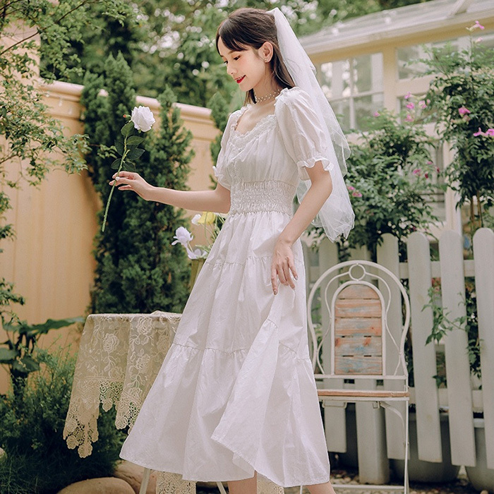 法式桔梗初恋系小白裙子甜美森系白色仙女温柔...