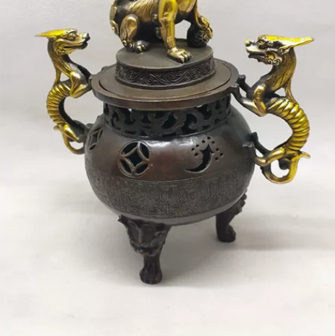 钱币狮盖炉 黄铜仿紫铜鎏金复古工艺 批发¥...