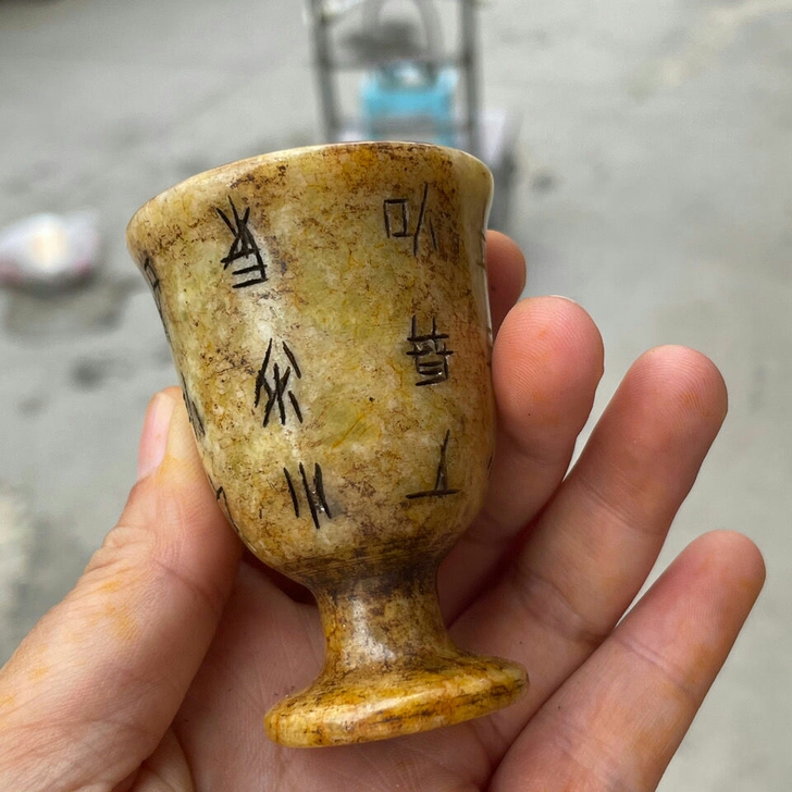 岫玉酒杯古玉老玉功夫茶杯子古玩手工玉雕玉杯...