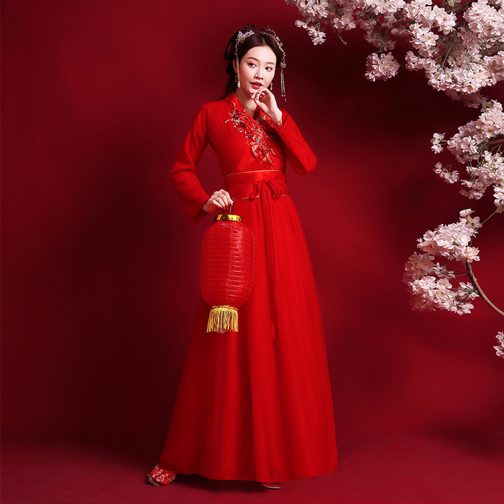 古装红色汉服女中国风花嫁仙气飘逸古风新娘敬...