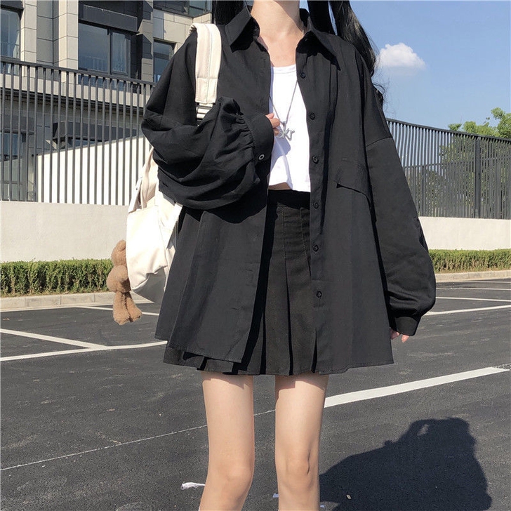 文艺小清新衬衫女2021秋装新款韩版宽松休...