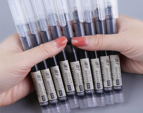 得力直液式走珠笔0.5中性笔学生用速干笔碳...