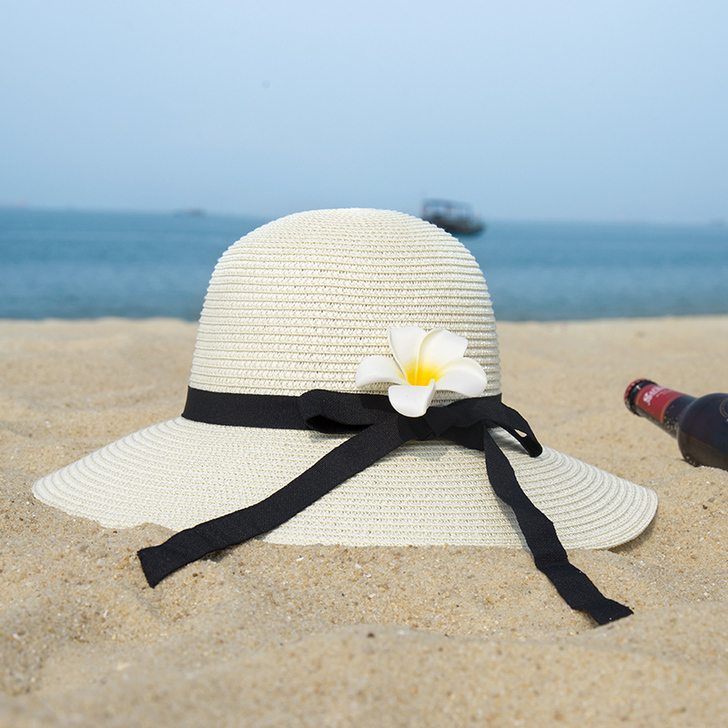 沙滩帽女夏季海边出游度假防晒遮阳帽可折叠草...