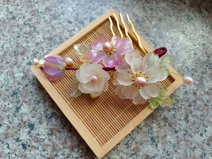 清材料洒金琉璃汉服配饰大发钗