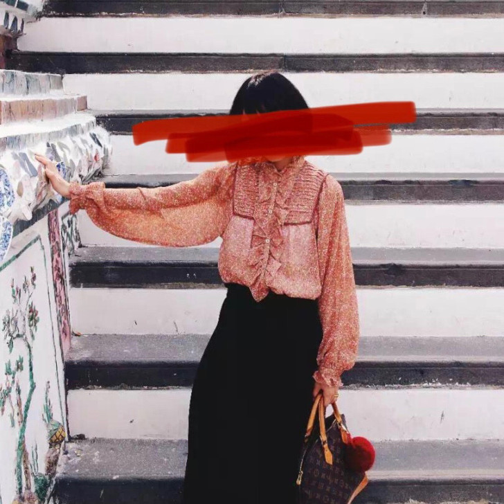 宽松 雪纺 长袖衬衫 小碎花 花边款