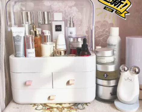 超大号塑料透明手提化妆品收纳盒抽屉式防尘带...