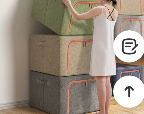 棉麻钢架储物箱被子衣物布艺收纳箱可折叠 仓...