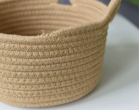 中号 收纳筐批发棉线篮编织筐藤编猫耳圆形网...