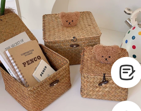 柳藤编草编收纳篮防尘带盖 不要问我有没有,...