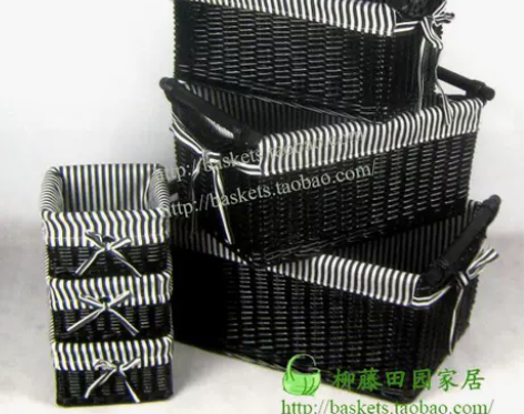 宜家家居非藤编柳编筐 黑色筐棕色布 大号 ...