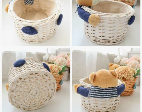 柳编桌面收纳盒藤编杂物储物筐收纳盒田园柳编...