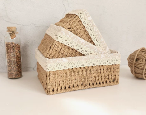 宿舍收纳盒桌面杂物钥匙玄关收纳筐手工编织零...