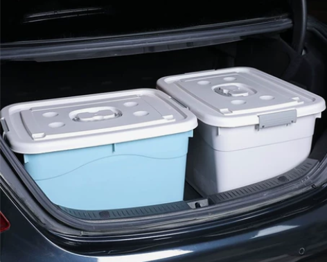 车载储物箱带盖后备箱收纳盒杂物衣服零食收纳...