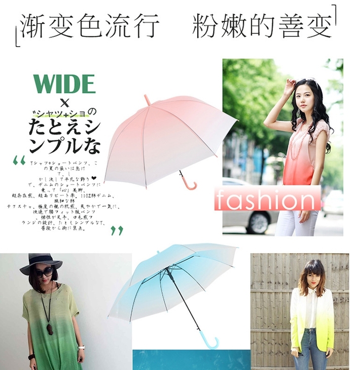 【厂家直销】长柄半自动渐变雨伞 创意透明 ...