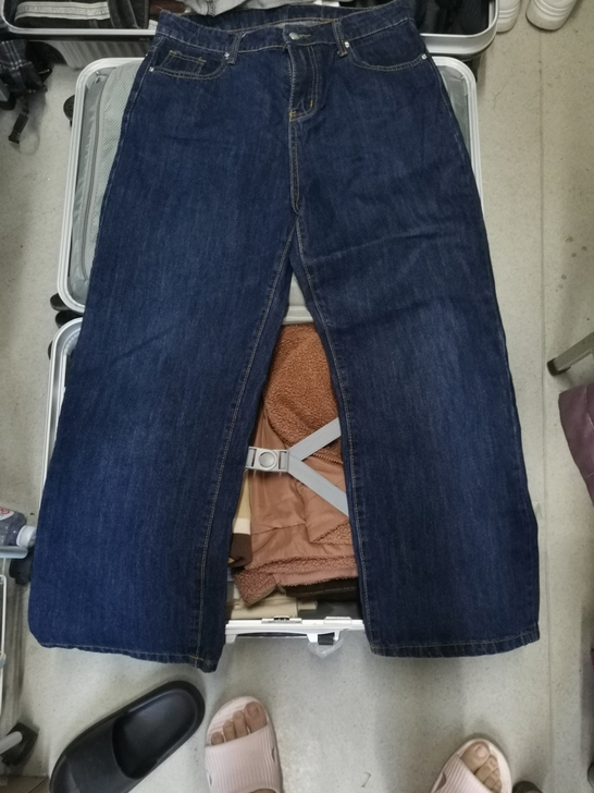 高腰牛仔裤深色薄款宽松阔腿裤复古直筒牛仔裤...
