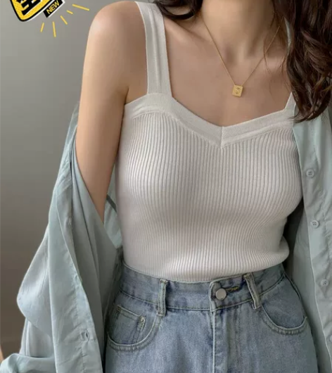 白色针织背心女夏季内搭打底v领无袖粗带小吊...