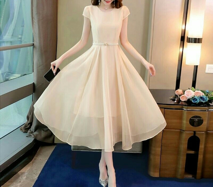 换季清仓连衣裙女夏季长裙收腰遮肚显瘦名媛气...