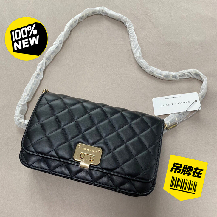 小CK时尚菱格链条包单肩包斜挎包黑色百搭款