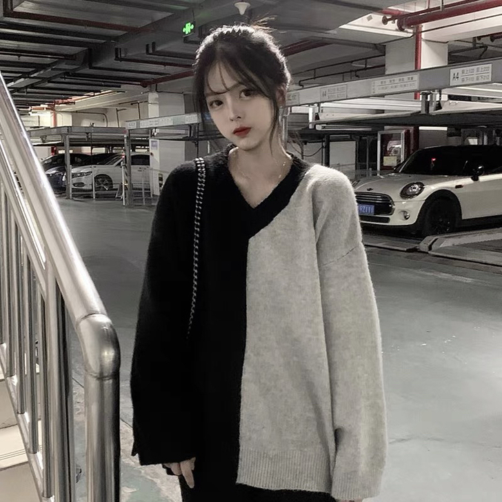 Q温柔风v领针织衫2021秋冬新款套头in...