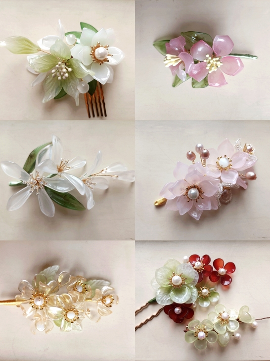 琉璃料器簪软簪，白菜汉服配饰