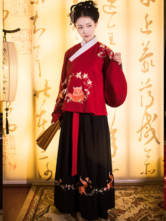柒邑原创正品灵狐汉服女明制交领袄裙琵琶袖传...