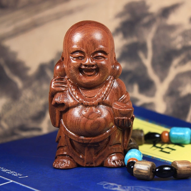 天然老挝黄花梨木雕弥勒佛花鸟虫鱼手把件雕刻...
