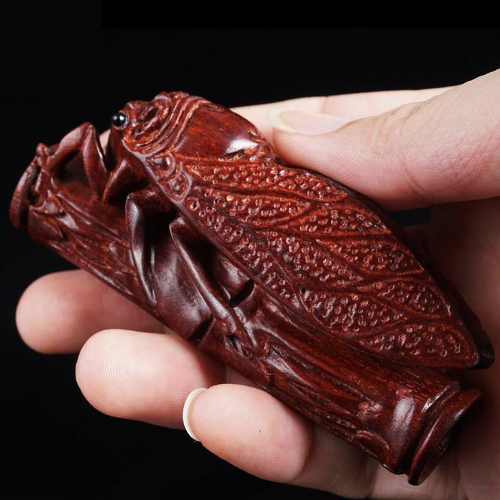 小叶紫檀竹蝉手把件核桃挂件手串吊坠黄花梨木...