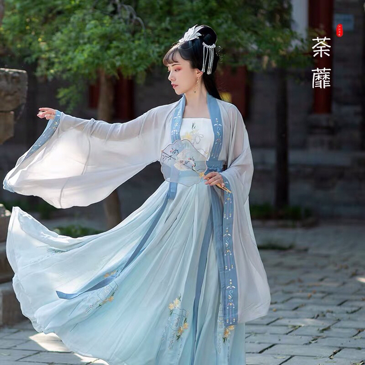 汉服河汉涓埃 荼靡广袖对襟齐腰襦裙四件套s...