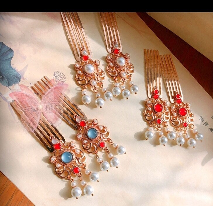 手工重工珍珠流苏发梳汉服头饰【清完这批不做...