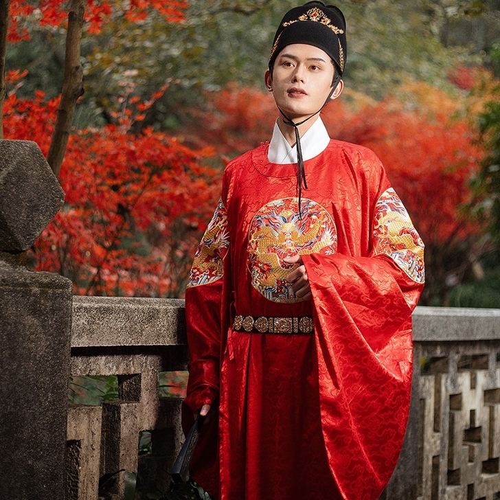 序绘原创汉服男款明制团龙纹刺绣花圆领袍  ...