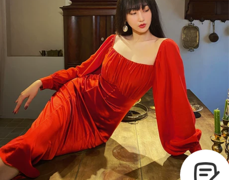 XIAOLI红与黑真丝拼醋酸长袖中长款a字...